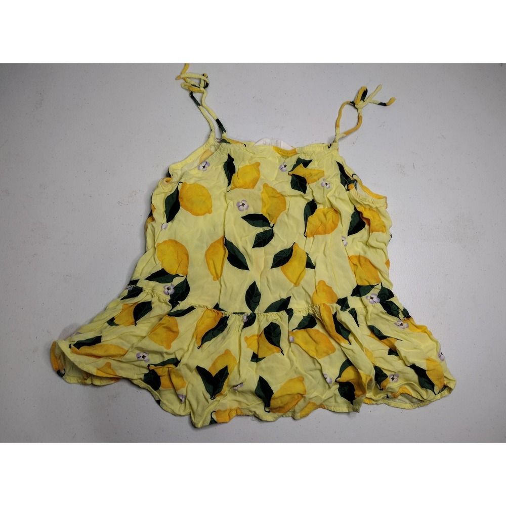H&M Girls Yellow Lemon Print Tiered Ruffle Tank Top Dress Size 16
